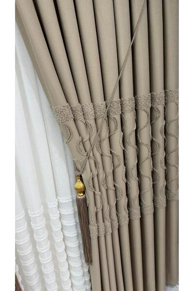 Fon Dünyası Luxurious Linen Textured Feathered Milk Coffee Panel Background C...