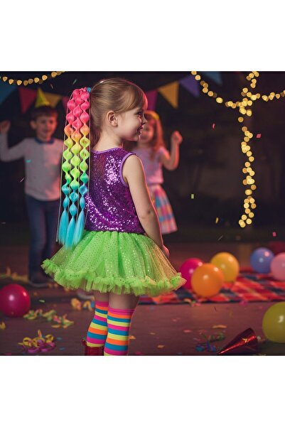 Handmade balon örgülü simli çocuk saçları parti saçları kız cocugu renkli dolgun