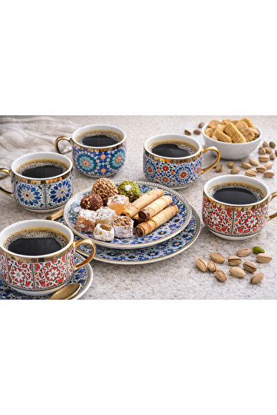 Muhtelif Porselen Çini Desenli 6'lı Neskafe Fincan Seti