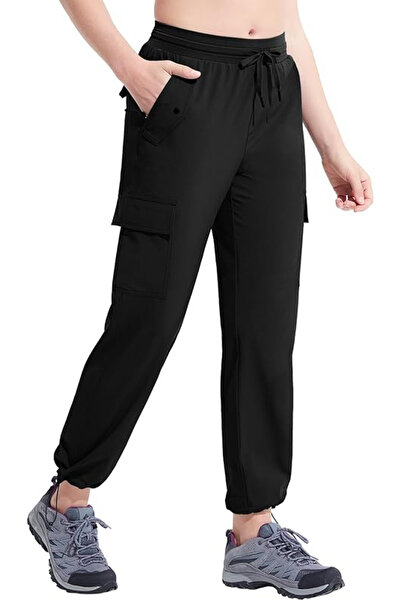 OEM Women's breathable sports pants with pockets and elastic waist, long black S