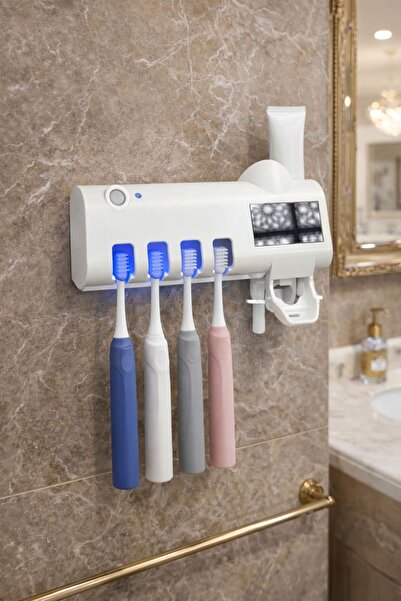 MEMİTA Akıllı diş fırça tutucusu ve otomatik diş macunu dispenseri bakteri ko...