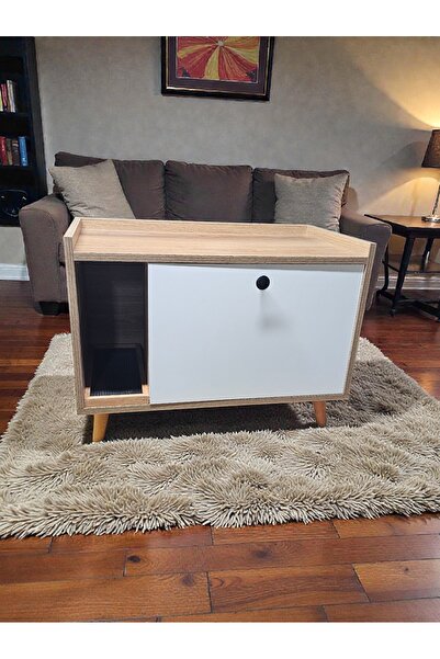 AHŞAPCİTY Ahşap Kedi Tuvaleti dolabı (Ceviz rengi)