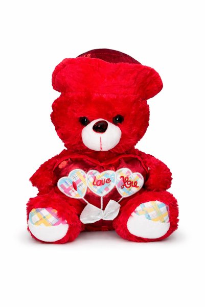 ZİVENTA 33 cm Plush Teddy Bear with Hat and Love Heart |   Valentine's Day & Special Day Gift Soft Stuffed Toy