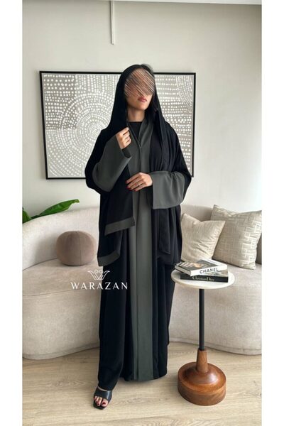 Warazan عباية سوداء بكم ملون