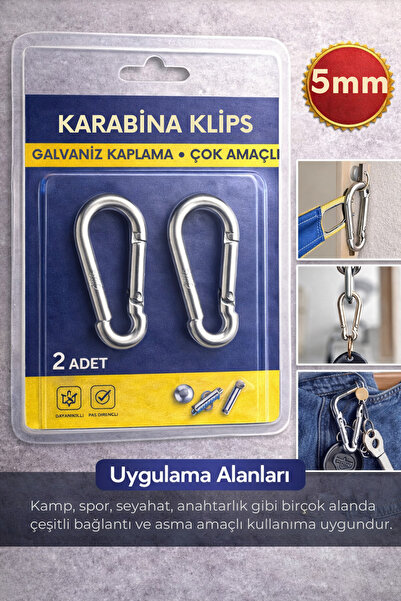 NVT YAPI İNŞAAT Karabina 5 mm Yaylı Kanca Çelik Kilit Olta Dağcılık Kamp Malz...