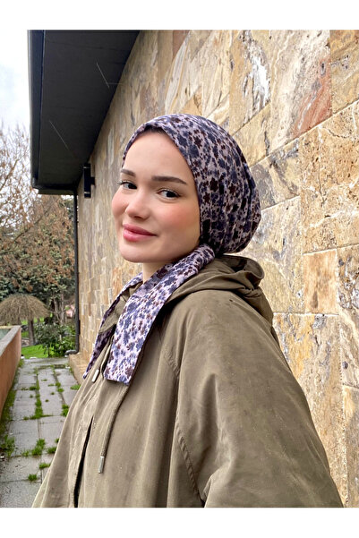 Anatolye Mor Çiçek Desen Tülbent Eşarp Bone - Kaymaz Terletmez (Kaymayan)