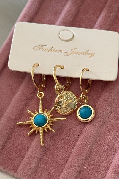 Trendy Butik Turquoise Stone Set Earrings