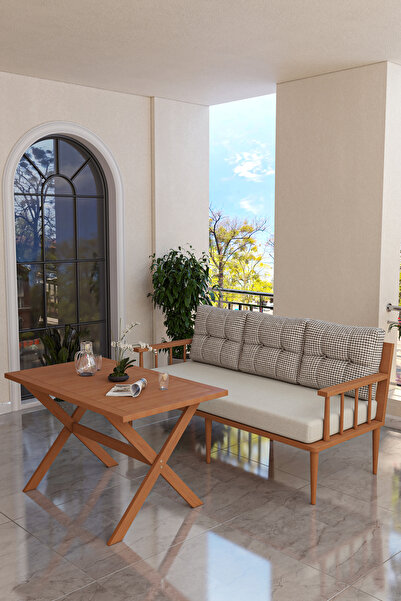 Kaktüs Avm Preda Serisi Masif Fırınlanmış Gürgen Ahşap Bahçe Balkon Takımı 3+...