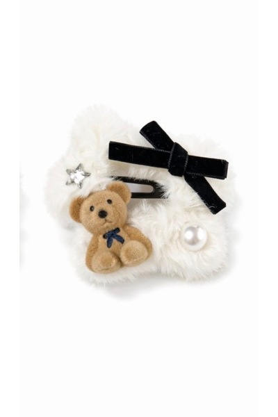 LİNACO Zarif Siyah Kurdeleli ve Ayıcık Detaylı Saç Tokası