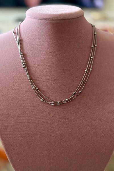 Trendy Butik قلادة من الفولاذ الملون بالفضة مع سلسلة كروية