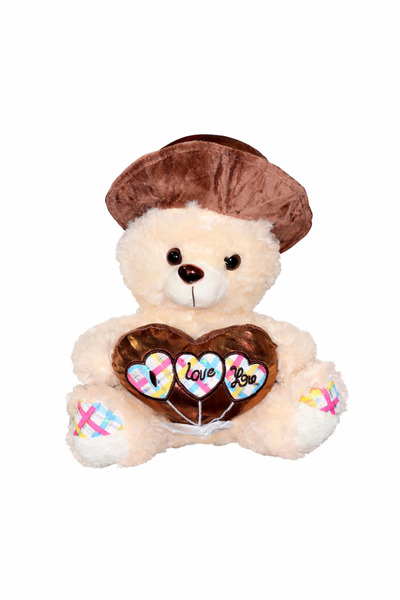 ZİVENTA 33 cm Peluş Ayıcık Şapkalı Love Kalpli | Sevgililer Günü & Özel Gün H...