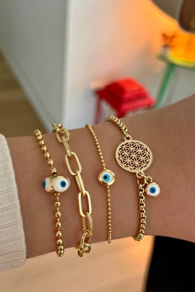 Trendy Butik مجموعة أساور من المينا البيضاء