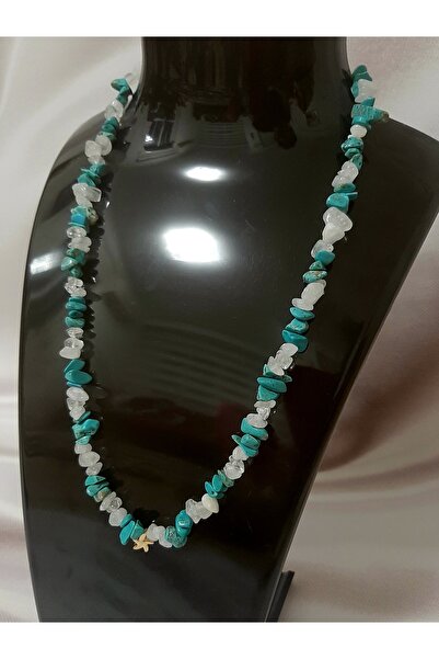 Butik Turquoise White Broken Stone End Steel Gold Yellow Star Women's Necklac...
