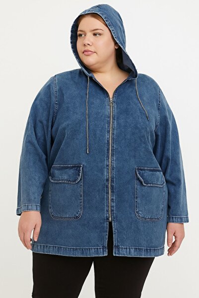 xlargebutik Baddal Plus Size Women's Denim Jacket Light Blue New Season