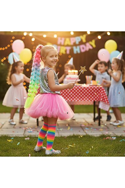 Handmade balon örgülü simli çocuk saçları parti saçları kız cocugu renkli dolgun