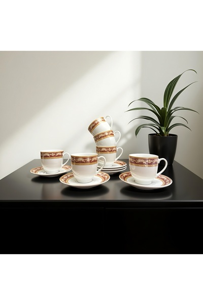 Malooki Elegant Cherry Tea & Coffee Set, 6 Porcelain Cups and Saucers with Go...