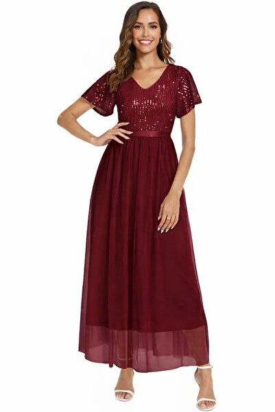 OEM Rochie elegantă de vară, lungime peste genunchi, decolteu în V, fermoar a...