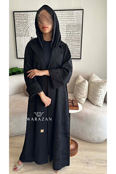 Warazan Practical royal crepe abaya with jacquard fabric insert for Eid