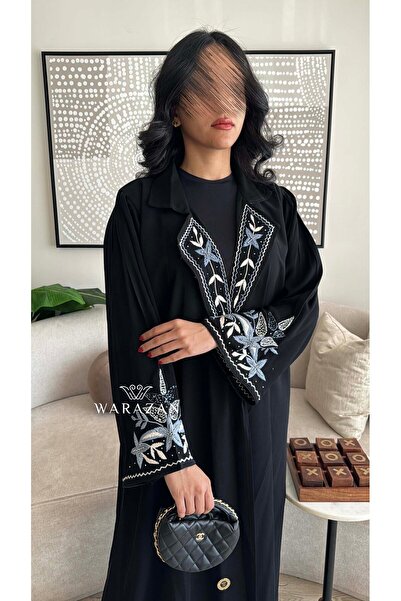 Warazan Royal Crepe abaya, embroidered on the chest and sleeves