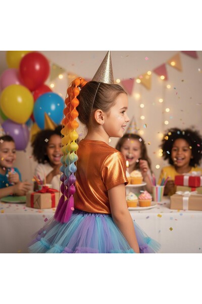 Handmade balon örgülü simli çocuk saçları parti saçları kız cocugu renkli dolgun