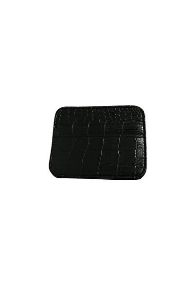stravis 5-Compartment Black Croco Pattern Card Holder