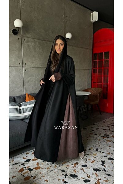 Warazan عباية سوداء شتوية شمواه ملكي بتدخيلة لون مع كابيشون