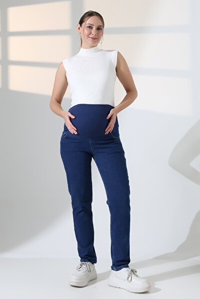 ZEYCEN Kadın Dar Paça Kot Hamile Pantolonu Beli Ayarlanabilir Lastikli Esnek ...