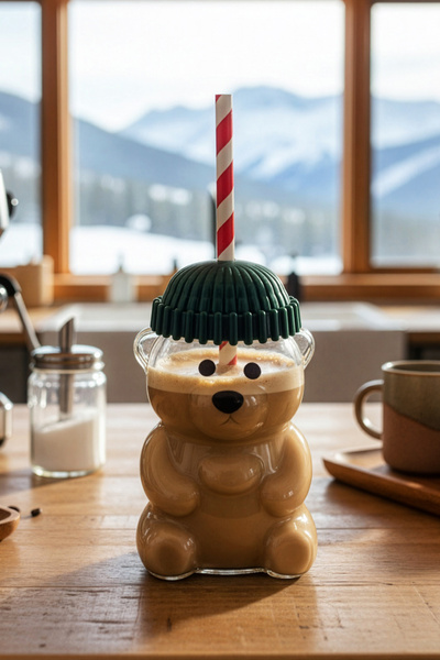 Snippy Bear - Cam Ayıcık Bardak Pipetli Kahve Bardağı Barista İçecek Bardağı ...