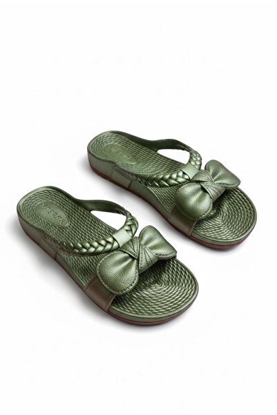 KAŞGAR Kadın Fiyonklu Kaydırmaz Plaj Balkon Bahçe Teras Banyo Terliği