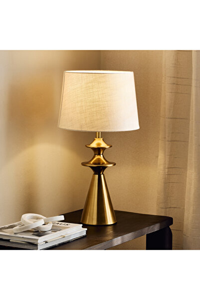 Home Box مصباح طاولة معدني من زيستون مع غطاء من الكتان - 56 سم