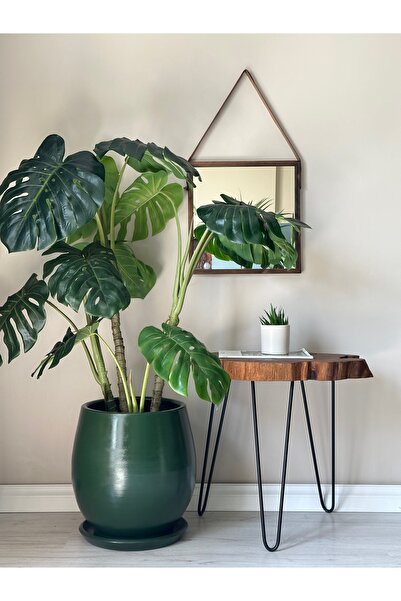 odka Armut Saksı Tabaklı H: 32cmx Çap: 26cm Koyu Yeşil