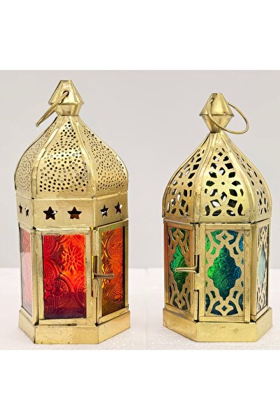 Souq DESIGNS مجموعة فوانيس عربية مكونة من قطعتين - فوانيس رمضان، حامل شموع فا...