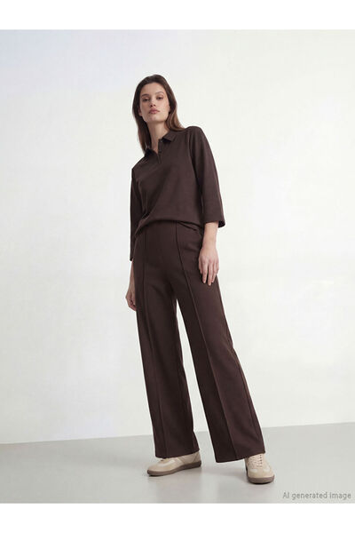LC Waikiki Brown High Waist Wide Leg Women's Trousers