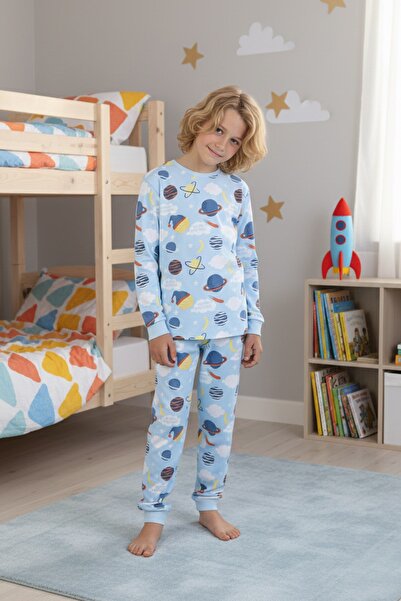 İsobel IDEAL SEPET-YENİ SEZON طقم بيجامة رجالي من قماش إنترلوك بنمط كوكبي 100...