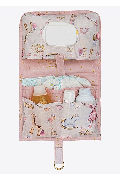 Ferzin Bebek Bakım Seti Pembe Desenli & Oda Düzenleyici 4'lü Set - Çekmeceli Organizer, Anne Bebek Çantası