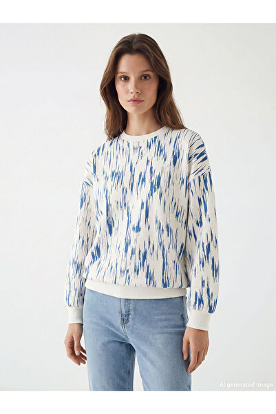 LC Waikiki Mg trenden blue bicycle collar patterned women's sweatshirt tunic