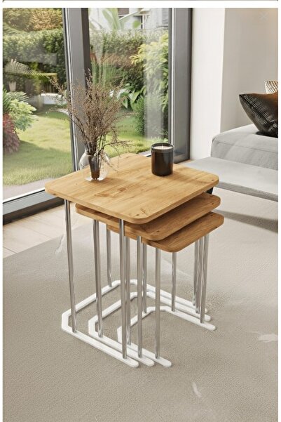 Teknor Tokyo Gümüş Atlantik Mdf 3 Lü Kare C Zigon Sehpa