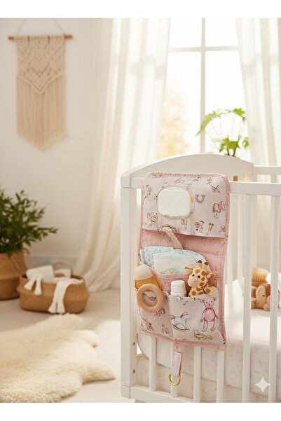 Ferzin Bebek Bakım Seti Pembe Desenli & Oda Düzenleyici 4'lü Set - Çekmeceli Organizer, Anne Bebek Çantası