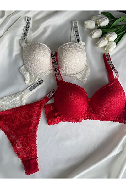 Gold Night Women's lace stone underwire support padded push-up bra set linger...