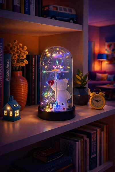 NOVATECH İNOVASYON Fanus İçinde Papatya ve Ayıcık Figürlü Peri Led Dekoratif ...