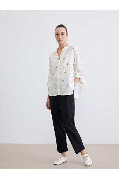 LC Waikiki Μαύρο ελαστικό γυναικείο παντελόνι μέσης