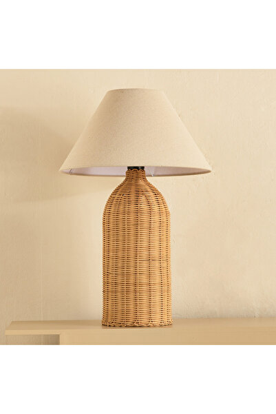 Home Box مصباح طاولة من الخيزران المعدني الطبيعي مع غطاء من كتان القماشي - 40...