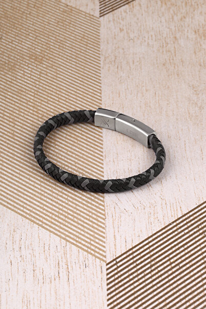 Twelve Men's Leather Steel Bracelet