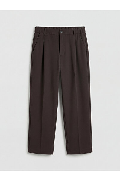 LC Waikiki Pantaloni maro din material textil cu pliuri pentru femei, cu tali...