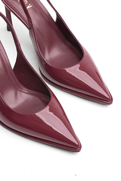 MARY Women's Burgundy Patent Leather Pointed Toe Thin Heel Back Strap Casual ...