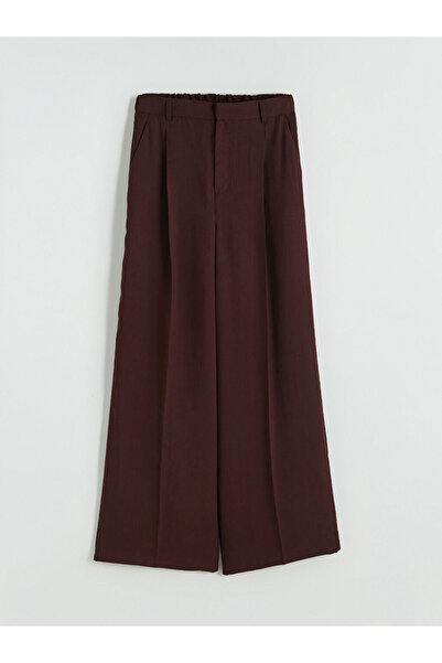 LC Waikiki Burgundy Women's Pleated Fabric Trousers with Elastic Waist
