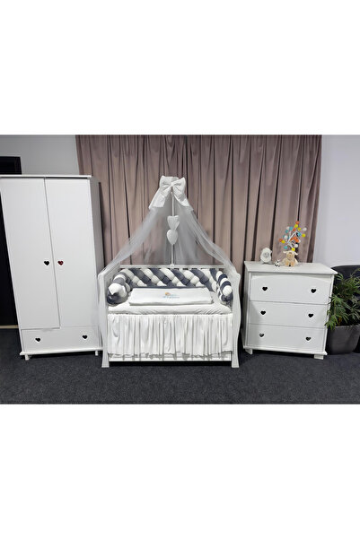 PeppiBambini Personalized 11-piece crib bedding -Grey Velvet Braided Sides -