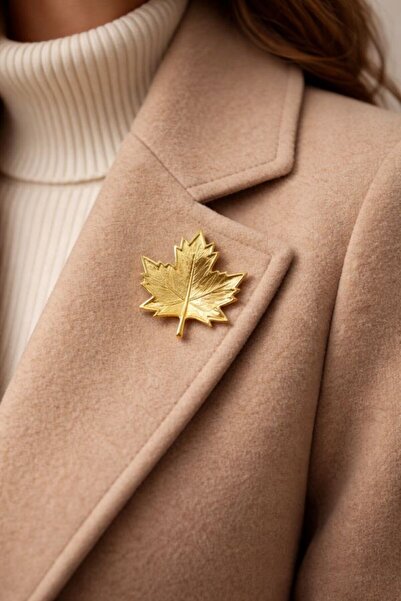 KARE ACCESORIES Gold Çınar Yaprağı Broş