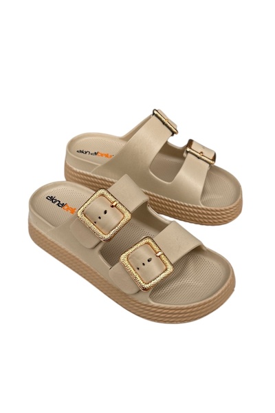 AkınalBella papuci de zi cu zi pentru femei, cu cataramă dublă, moi, pentru p...