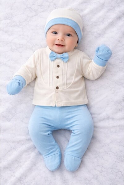 HANNA Serde Baby 0-3 months buttoned bow tie set – soft cotton for babies